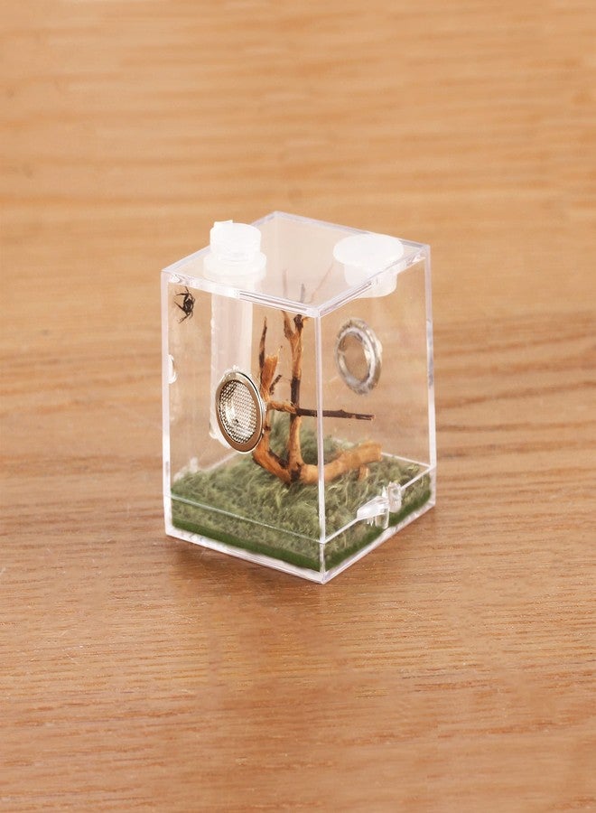 crapelles Jumping Spider Micro Middle Habitat, Small Pet Insect Breeding Box, 360 Degree Transparent Reptile Cage, Acrylic Case Mini Carrier for Amphibians, Feeding Container Enclosure Accessories - Image 1